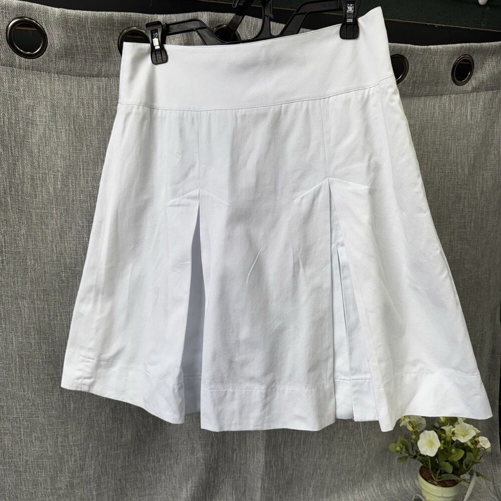 DKNY White Cotton A-Line Skirt Women’s Size 4 Knee Length Casual Woven Slit Zip